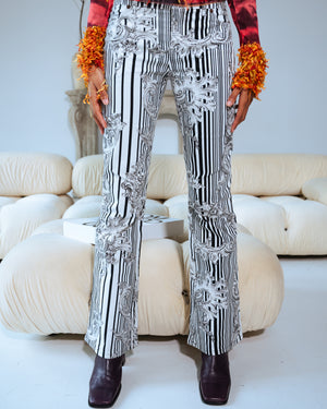 VINTAGE MOSCHINO BLACK AND WHITE PRINTED JEANS